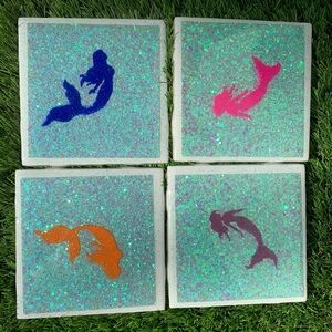 Handmade Glittery Resin Mermaid Coasters Set of 4